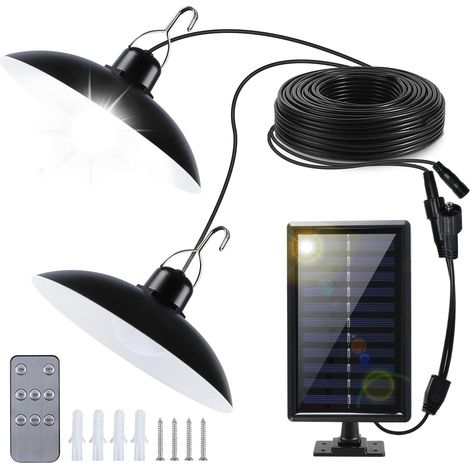 Lampe Solaire Extérieur, 800lm Double Tête Lampe Exterieur/Intérieure Jardin Puissante avec Télécommande/IP65 éTanche/Horaire/Gradation pour Tonnelle/Balcon/Terrasse (Blanc) [Classe énergétique A+++] (1/5)