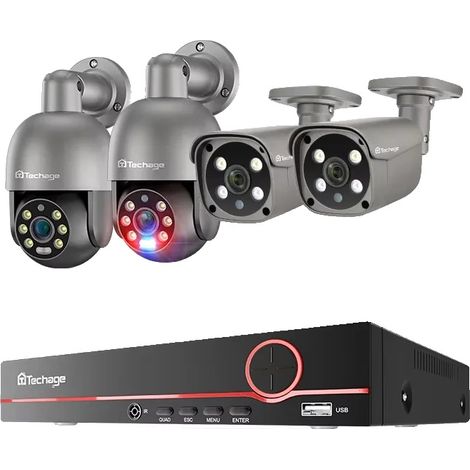 Cámara de vigilancia, resolución de 5 MP, visión nocturna, NVR de 8 canales con 4 cámaras, sin disco duro integrado. (1/2)
