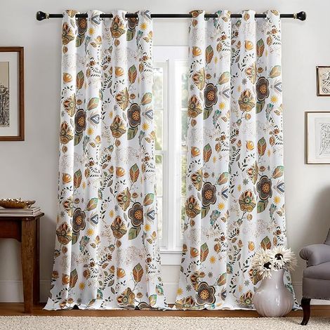 Floral Bird Pattern Blackout Curtains Thermal Curtains Grommet Top Suitable for Bedroom and Living Room White 52x90 Inch (1/4)