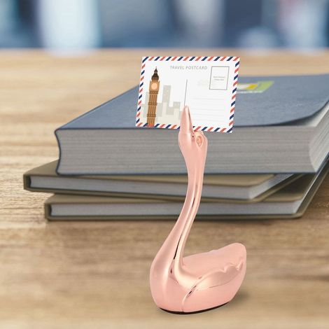 Porte-cartes photo cygne décoratif avec pince à dessin, idéal pour les banquets et les fêtes. Couleur or rose. (1/5)