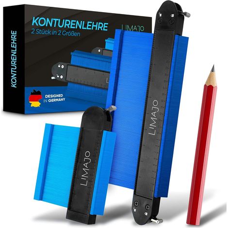 Premium Konturenlehre groß mit Feststeller aus Metall 2er Set 25 & 12cm Profi Lehre mit doppel Klemmung für Perfekten halt Konturlehre für Bodenbeläge & Messarbeiten Laminat Verlegeset… (1/5)