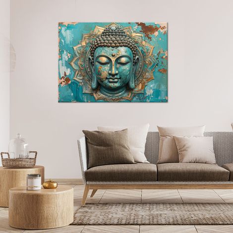 Wandbild Türkisfarbener Buddha Mandala Zen Spa 100x70 (1/4)