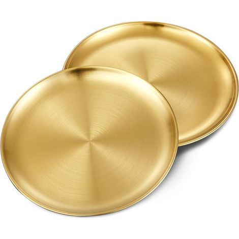 2 Plats Ronds en Acier Inoxydable, 26 cm, Plat de Barbecue, Moule à Gâteau, Plateau, Plat de Viande, Assiette de Riz, pour la Maison, Camping en Plein Air, Pique-Nique (1/5)