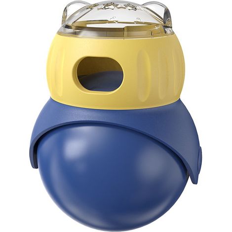 Tumbler Food Puzzle, gioco interattivo per l'alimentazione di cani e gatti, distributore di snack a lenta erogazione per combattere la noia, colore blu/giallo. (1/5)