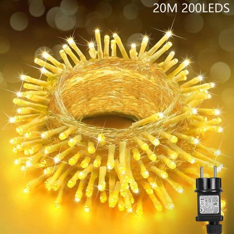 Guirlandes lumineuses Noël Extérieur Avec Prise Blanc chaud IP44 20m 200 LEDs,Mémoire/Timer,8 modes,Pour jardin/mariage/fêtes (1/5)