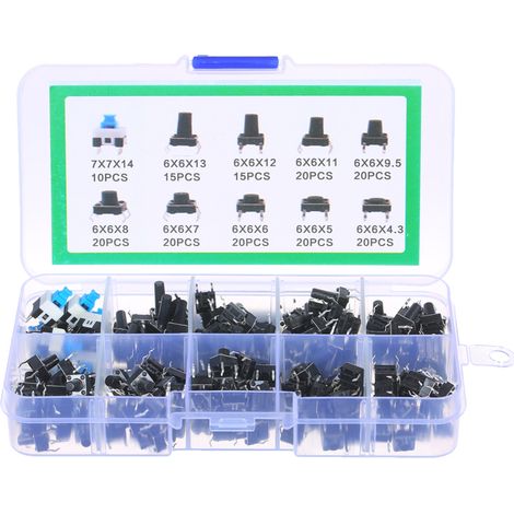 Kit d'assortiment de 180 micro-interrupteurs tactiles momentanés à bouton-poussoir, 10 valeurs, 6 x 6 mm, 4 broches (1/5)