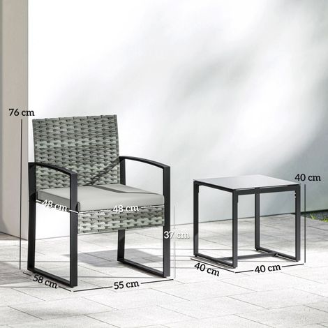 Salotto da giardino in rattan sintetico 3 pezzi con 2 poltrone, tavolino e cuscini grigi DESVIAE (1/3)