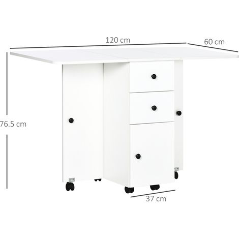 Multi-Storage Six-Person Drop Leaf Dining Table - White (1/4)
