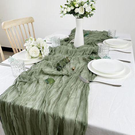 lot De 1 Chemins De Table En Tamine , 90cmx180cm En Tissu De Gaze Rustique, Dcoration De Table De Mariage Nappe Pour Fte De Mariage Douche Nuptial (1/5)