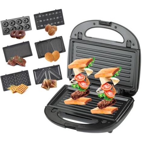 Gaufrier Multifonction 6 en 1, Machine à Croissants et Gaufres 850W, Appareil de Cuisine Compact pour Petit-Déjeuner et Goûter - Noir (1/5)