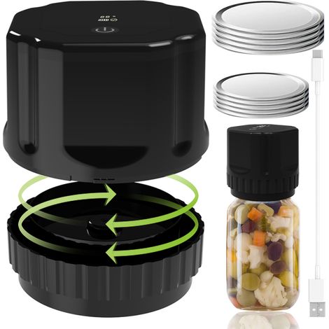 Machine à emballer sous vide électrique pour bocaux Mason, aspiration 80 kPa, rechargeable sans fil avec ouvre-bouteille (1/5)