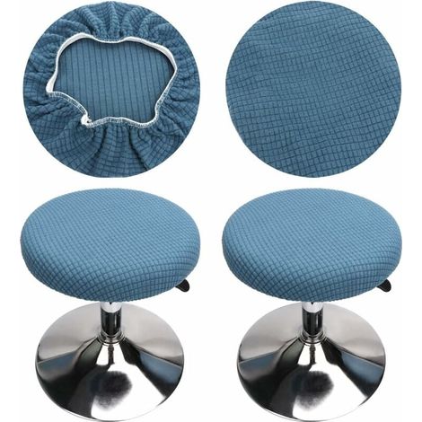 Funda para taburete redondo (azul, 2 unidades), lavable, fácil de limpiar, suave y duradera, para taburetes de 30-40 cm. (1/4)