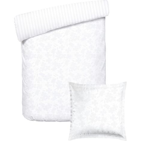 Parure de lit 2 Pcs 1 Personne - Housse de Couette 140x200cm et Lot de 1 taie d'oreiller 63x63cm – 100% Satin de Coton Tissé Jacquard, 120 Fils/cm² – Verveine Claire – Blanc (1/5)