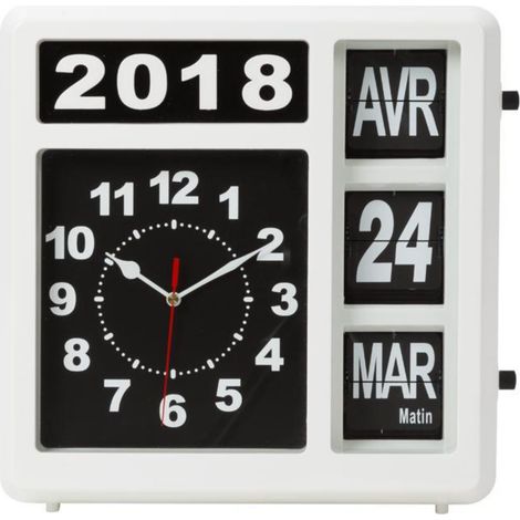 Perel Analoge Kalenderuhr 31×31 cm mit großem Flip-Over-Display, französischem Tag und Datum, leicht ablesbare Uhr für Senioren, Sehbehinderte und Menschen mit Demenz, für Wand oder Tisch (1/5)
