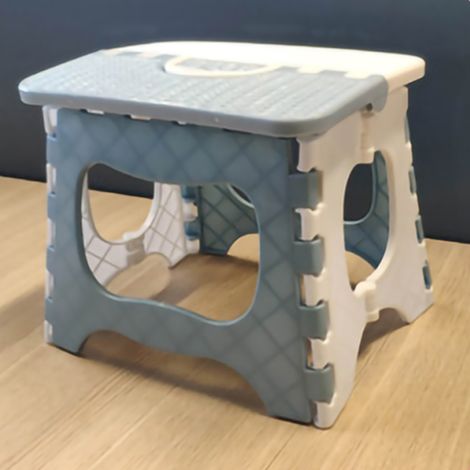 Tabouret pliant multifonction en plastique PP, siège portable léger pour camping pêche barbecue jardin, bleu blanc, 23x18x20cm