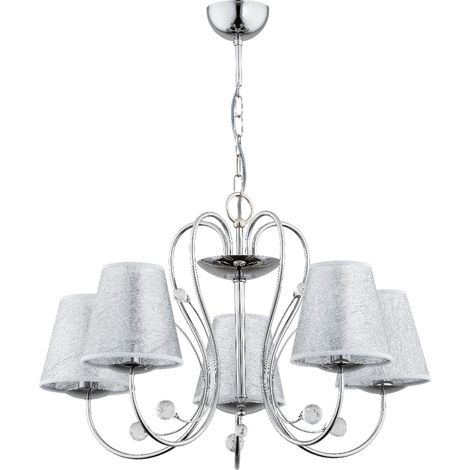 Suspension Alfa UNITY chromée 5xE27 Ø72 abat-jour argent (1/4)