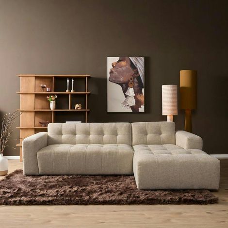 Canapé beige avec méridienne effet matelassé (côté droit) RIVOLI (1/5)