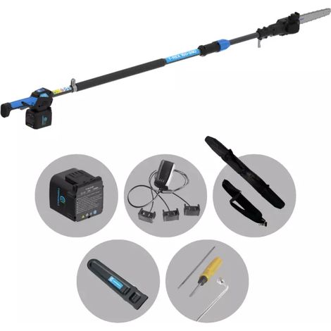 potatore a catena telescopico a batteria campagnola "t-rex 160-240" barra 21 cm 21,6v 5ah, caricabatterie tripla uscita, tracolla, sacca da trasporto, kit attrezzi e copri-barra