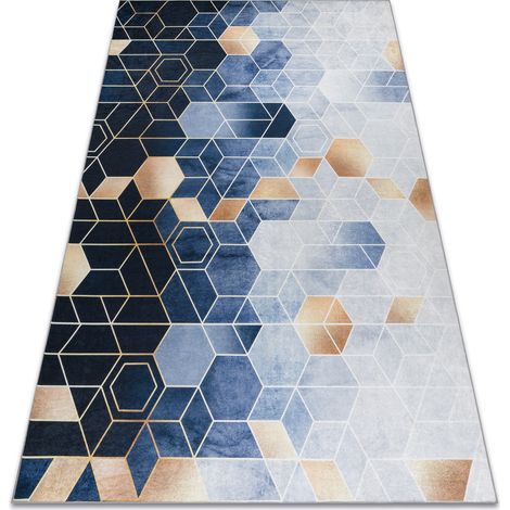 ANDRE 1216 washing carpet Cube, geometric anti-slip - blue blue 80x150 cm