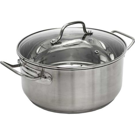 Faitout en Inox avec Couvercle en Verre 24cm - Inox, Tous Feux, Lave-Vaisselle, Cuisson Homogène (1/5)