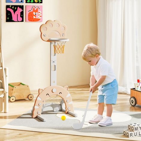 Panier de Basketball 3 en 1 pour Enfants Centre de Sports pour Tout-Petit avec Basketball Football & Golf Hauteur Ajustable Gris (1/5)