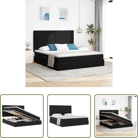 LED-Beleuchtung - Aufbewahrungsbett mit Matratze Schwarz 180 x 200 cm Samt (1/5)