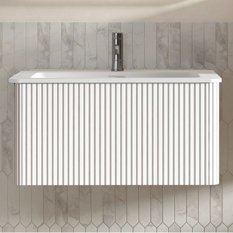 Mueble de lavabo suspendido 81x46,5x37 cm en MDF y contrachapado blanco - MEUBLIV (1/5)