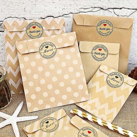 24 sachets kraft, sachets en papier kraft avec 24 autocollants, pochettes cadeaux pour emballer desserts et cadeaux, pochettes cadeaux pour anniversaires d'enfants, mariages, etc. (1/5)