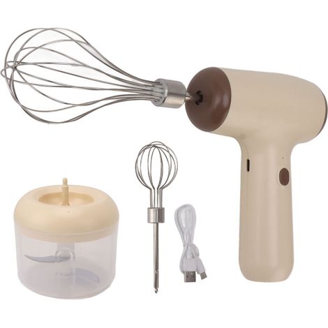 Hachoir à ail et batteur à œufs électrique portatif sans fil, robot culinaire rechargeable par USB, beige (1/5)
