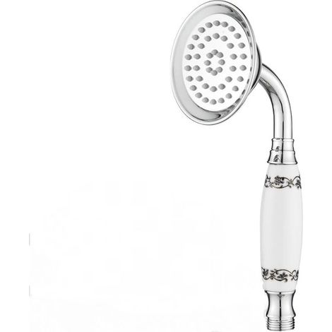 Soffione doccia classico, doccetta a mano in stile tradizionale a telefono, maniglia in ceramica retrò, doccetta a mano vittoriana cromata (ceramica decorata) (1/4)