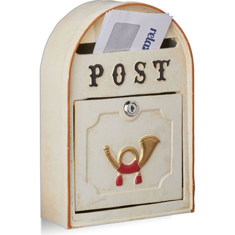 Relaxdays Cassetta per la Posta Antica, Casella Postale in Stile Vintage, Design Shabby, Metallo, HLP 30x20x8 cm, beige (1/5)