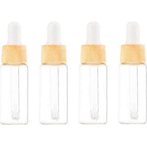 Flacons compte-gouttes en verre vides avec motif bois, compatibles avec les huiles essentielles (lot de 4) (1/5)