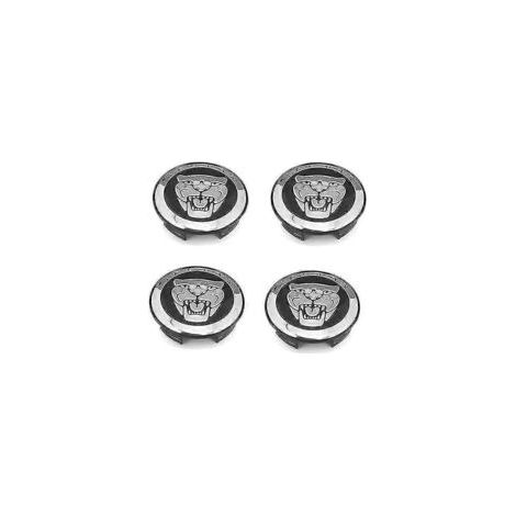 Ein Satz mit 4 schwarzen 59-mm-Radkappeneinsätzen für Jaguar X-Type, XK, XF, XJ, XJ8 und XJ6