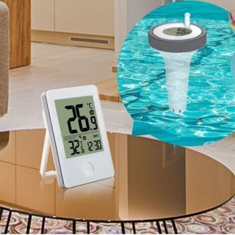 Piscine Thermomètre Flottant Jauge,Thermomètre Intérieur et Extérieur Flottant sans Fil,Thermomètre de Piscine Numérique avec écran LCD
