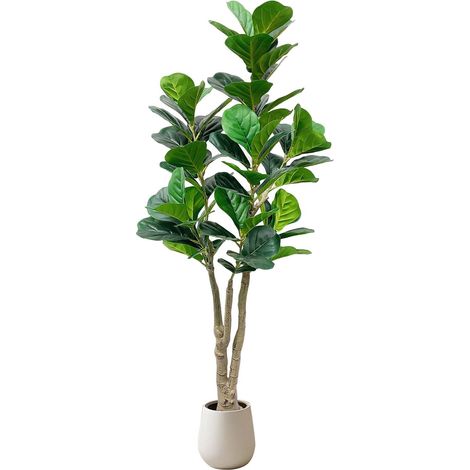 Grand Figuier Faux réaliste 150CM, Pot Blanc, Plante Artificielle pour Décoration Intérieure, Salon, Chambre, Bureau, Entretien Zéro (1/5)