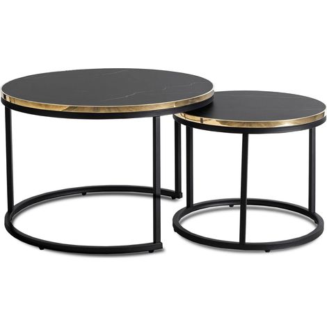 Couchtisch-Set Aron 70 cm/50 cm Schwarzer Marmor Glamour (1/5)