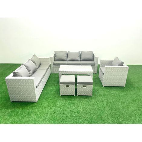 Fimous Polyrattan Gartenmöbel-Set im Freien mit Rechteckiger Couchtisch Sessel 2 kleine Fußhockern Hellgrau gemischt