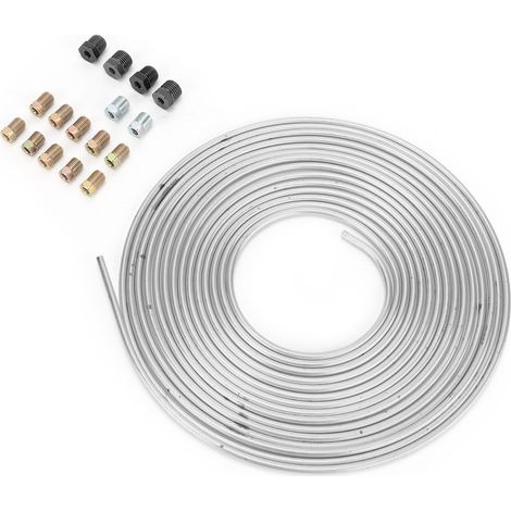 Tuyau de frein de 7,62 m (25 pi) en cuivre nickelé, diamètre extérieur 4,76 mm (3/16 po), avec raccords pour système de freinage hydraulique et d'alimentation (argenté). (1/5)