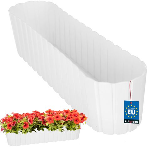 Maceta ovalada para balcón o terraza, estilo rústico, color blanco, 600 mm.