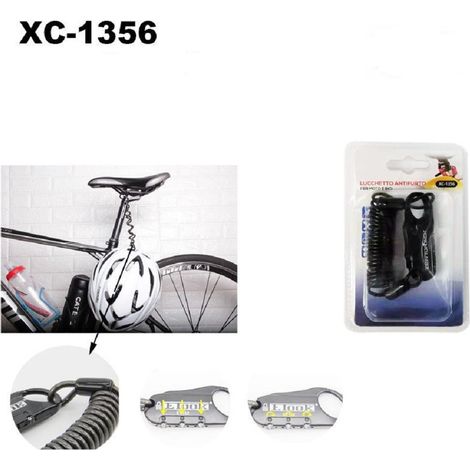 Trade Shop - Lucchetto Antifurto Cavo A Molla Spirale Per Moto Bici Casco Combinazione Xc1356 -