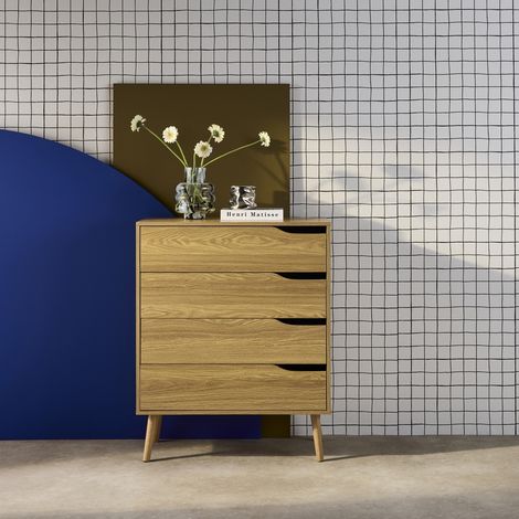 Commode effet frêne. 4 tiroirs. pieds en pin massif