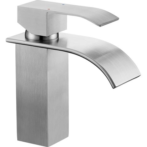Grifo de baño CECIPA MAX, grifo de lavabo monomando con efecto cascada y acabado cepillado, modelo S (1/5)
