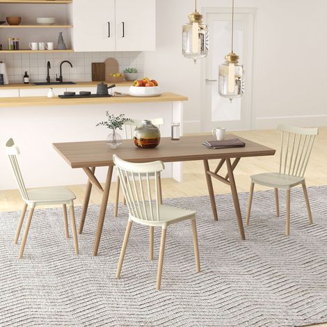 Juego de 4 Sillas de Comedor Estilo Nórdico con Respaldo de Polipropileno y Patas de Madera 48x52,5x83 cm Natural (1/5)