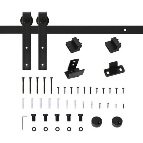 200 CM Rail porte coulissante quincaillerie de rail pour porte de grange simple en acier acier au carbone noir (1/5)