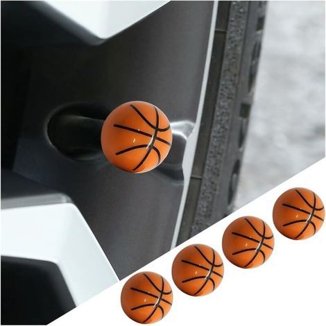 4 Pièces Auto Bouchons Valve Pneu, Bouchon Valve Pne, Cache-Poussière Valve Universelle, Bouchon Valves Pneu Voiture, Imperméable Anti-Résistant Valves Pneu Universelle Voiture(Basket-Ball) (1/5)