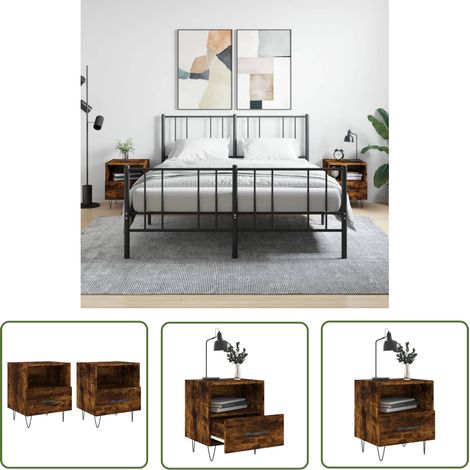 The Living Store Nachttische 2 Stk. Räuchereiche 40x35x47,5 cm Holzwerkstoff - Nachttische - Wohnzimmer Möbel - Beistelltisch - Holzwerkstoff - Massivholzmöbel (1/5)
