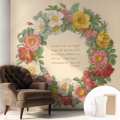 Papier peint intissé mural pour salon chambre à coucher tendance et originale - Colle incluse gratuite Couronne de fleurs 250x250 cm (1/5)