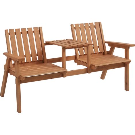 Outsunny 2-Seater Fir Wood Bench w/ Centre Table (1/5)