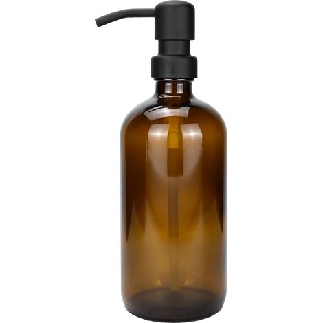 Distributeur de Savon en Verre épais ambré 500 ML avec Pompe en Acier Inoxydable Distributeur de Savon Liquide pour Salle de Bain, décor de Cuisine (1/5)