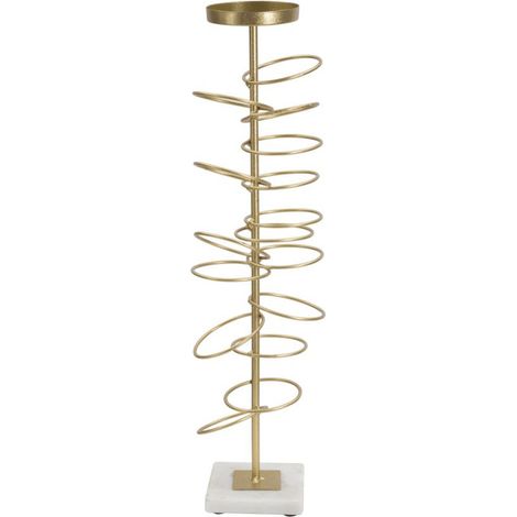 Porta candele Rings in ferro dorato e marmo bianco con anelli decorativi